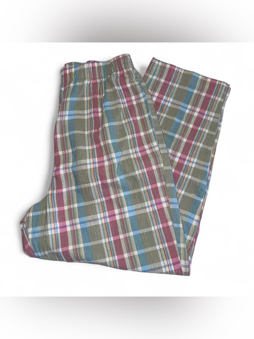 Blair Plaid Elastic-Waist Joggers in Olive, Blue & Burgundy